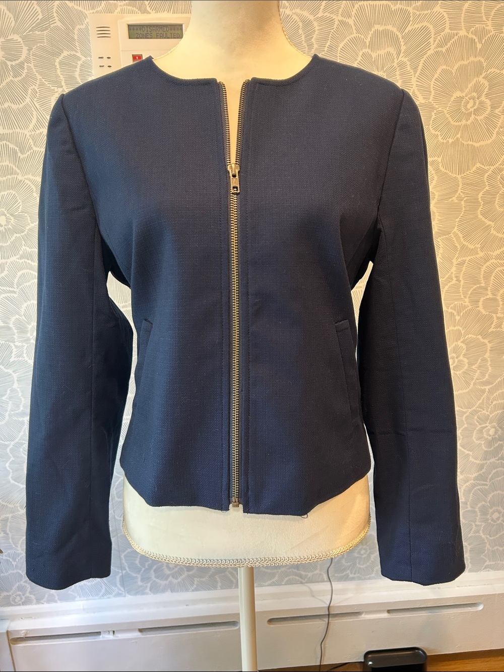 J. Crew Factory Navy Zip-Front Collarless Blazer - NWT - Sz 14